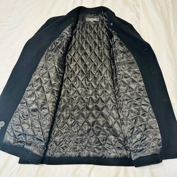 Kenneth Cole Reaction Wool Blend Size L Black Pea Coat Dry Clean - Picture 3 of 10